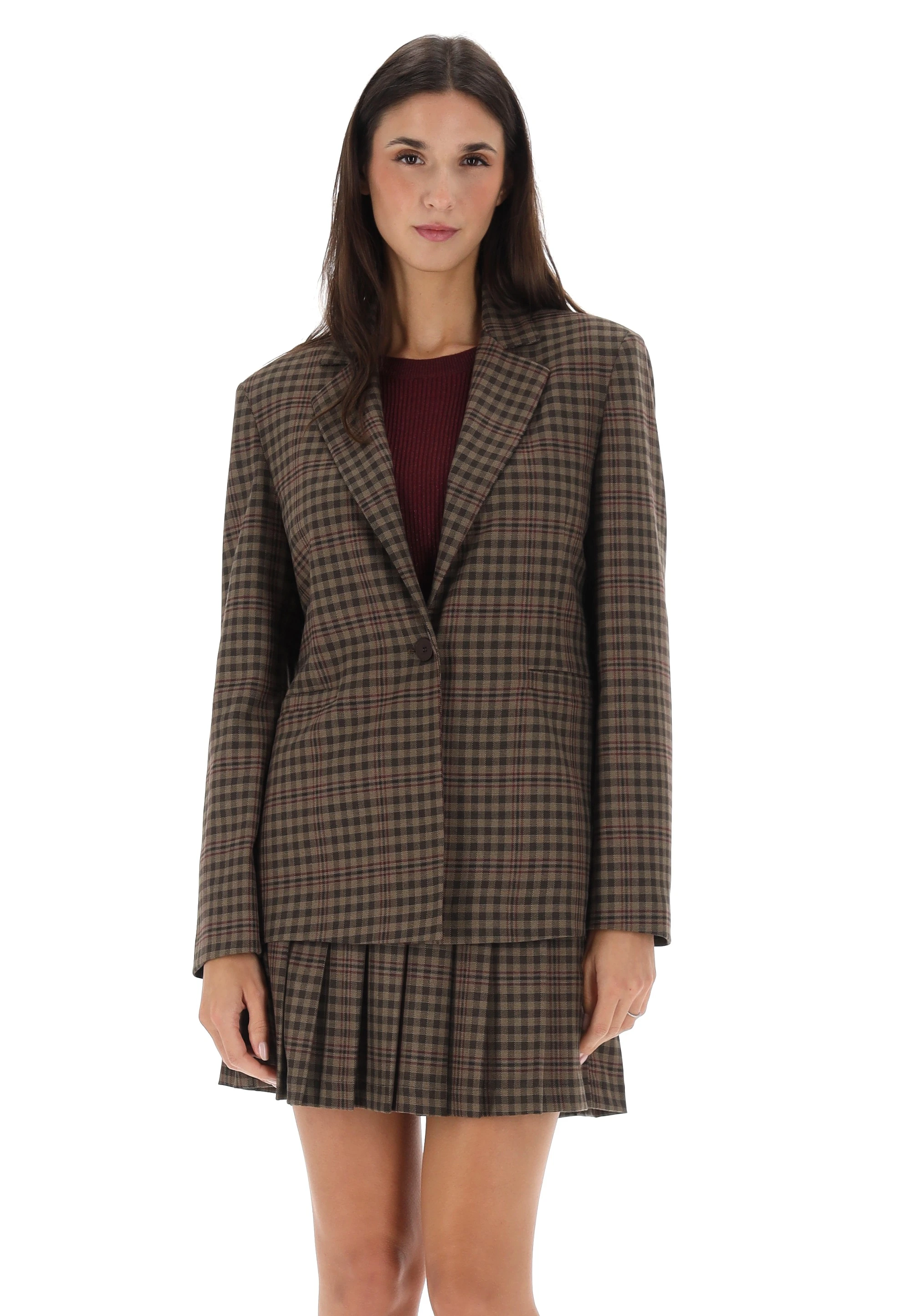 Giacca un bottone èks donna a quadretti foderata